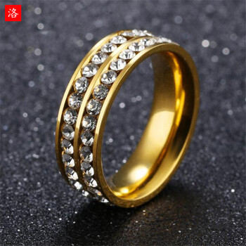 洛曼欧 钛钢双排手饰黑色男士时尚简约戒指 金色款 美号8号