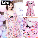 GOOMIL LEE2021春夏季新款毛晓彤缪家同款法式v领泡泡袖碎花裙雪纺连衣裙女 J1083 碎花 M