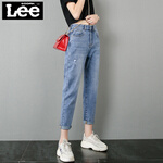 GOOMIL LEE老爹牛仔裤女宽松2021年春装新款百搭显瘦高腰九分萝卜裤哈伦裤子 蓝色 26