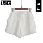 GOOMIL LEE高腰棉麻短裤女夏亚麻宽松显瘦韩版三分热裤夏大码薄款阔腿裤休闲 白色 S