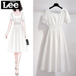 GOOMIL LEE白色连衣裙女夏季2021新款气质显瘦法式仙气超仙森系夏天方领裙子 白色-长款 XL