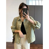 春秋季新款短款韩版撞色线翻领工装休闲设计感通勤上衣百搭女装 奶油绿 L 105-120斤