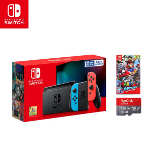 PLUS:2098元 任天堂 Nintendo Switch 国行续航版增强版红蓝主机 & 超级马力欧 奥德赛 & 128G闪迪TF卡