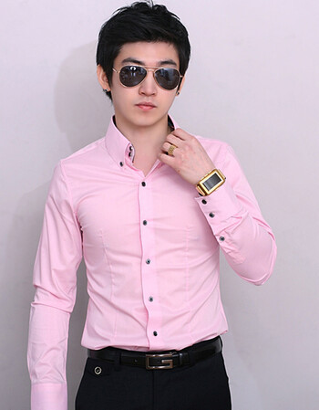 阿萨里尔2015新款男士结婚衬衫纯棉男式长袖韩版修身新郎粉色商务时尚