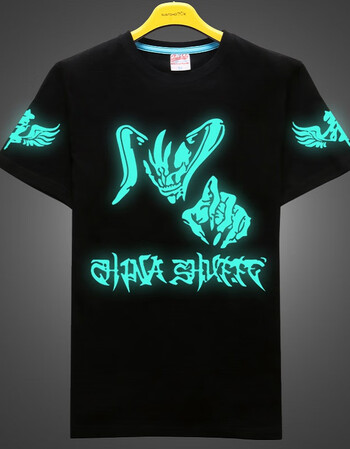 个性短袖兄弟装鬼步舞会发光的衣服发光夜光荧光t恤男女 夜光袖标鬼爪