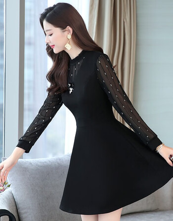 co only co 品牌女装 专柜正品连衣裙2019春季新款复古拼接网纱小黑裙