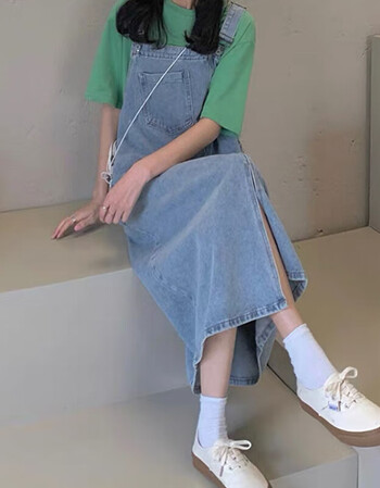 女生穿搭吊带连衣裙夏显瘦牛仔背带裙女夏季薄款浅蓝色大码m