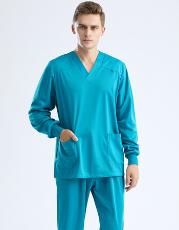 诺尔森舒弹防静电洗手衣男女刷手服洗手服湖蓝男款长袖m