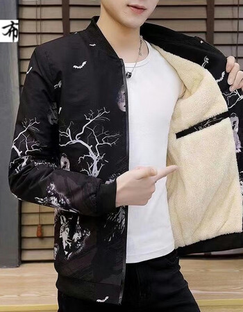 衫青少年运动休闲外套春秋上衣服男厚款冬天保暖外衣带帽狼头黑加绒xl