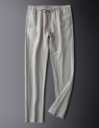 麻料裤子夏裤宽松直筒亚麻裤夏薄款休闲长裤大码棉麻松紧条纹男裤麻布