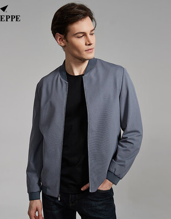 giuseppe乔治白春季男装微弹立领夹克简约条纹潮流休闲外套上衣浅灰色
