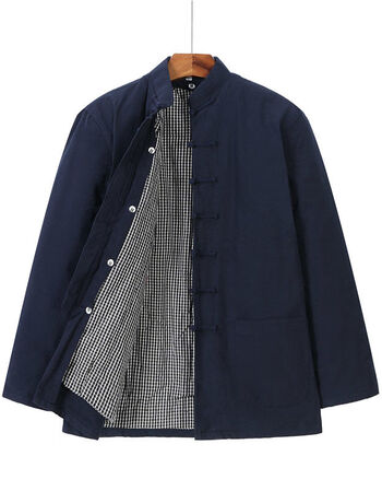 中老年男士加厚手工棉花棉袄可拆洗粗布唐装棉服中式盘扣冬装棉衣藏青