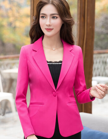 夏尔维纳小西装女外套秋冬长袖短款气质修身百搭中年红色西服白领上衣