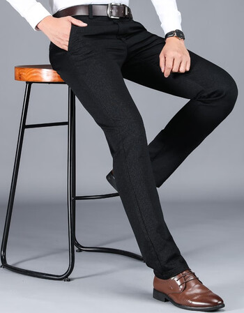 传棨秋冬厚款棉弹休闲裤直筒商务休闲西裤西服裤男长裤黑色32