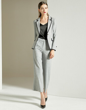 晴姬儿秋季新款时尚休闲气质西装职业装女正装商务总裁套装阔腿裤灰