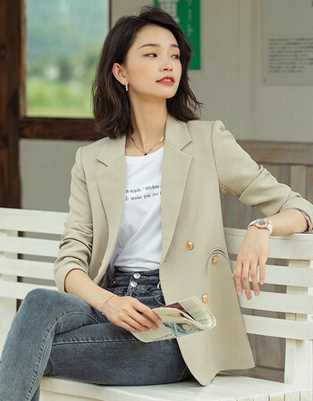 职业装女装小西装女高级感时尚纯色港风休闲西服外套女单件卡其色西装