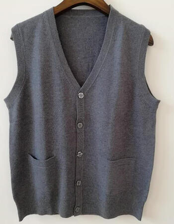 春秋薄款中老年马甲男式开襟毛线坎肩开身背心加肥加大宽松版x深灰色m