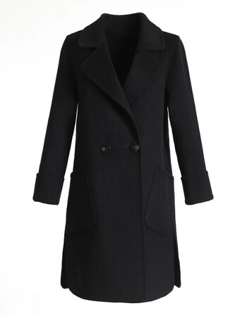 呢羊绒大衣女韩版修身女士双面绒大衣女中款艾优黑色l建议100110斤