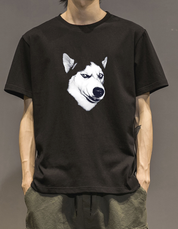哈士奇周边狗狗图案短袖t恤印花二哈联名闺蜜情侣装男女恶搞衣服黑色d