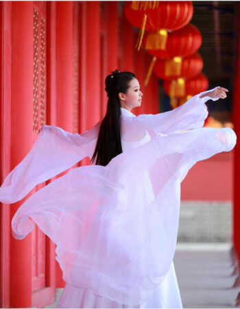 古裝服裝仙女廣袖流仙裙小龍女cos飄逸演出服女漢服齊胸襦裙 白色=套