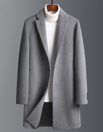 大衣男韩版修身时尚中长款羊毛风衣男加厚羊毛呢子大衣男装外套灰色xl