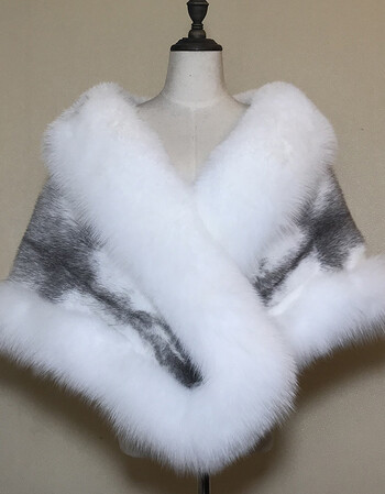 轻奢水貂披肩整貂皮貂毛狐狸毛领披肩海宁皮草女斗篷披风裘皮外套 白