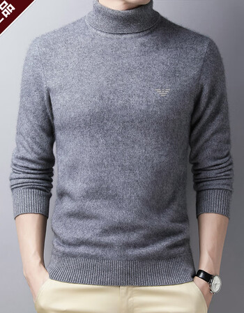 轻奢高档阿玛尼亚同款男装山羊绒衫男高领大码加厚针织打底衫浅灰色