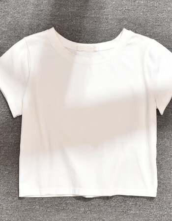 白色t恤女露脐短袖上衣色半袖高腰短款打底衫2019新款夏装 乳白色 s