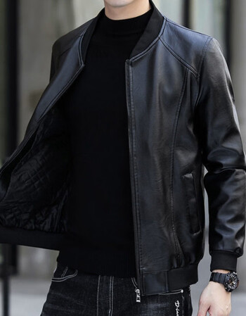 男士皮衣皮外套秋冬加绒皮夹克飞行机车服韩版修身休闲保暖中青年黑色