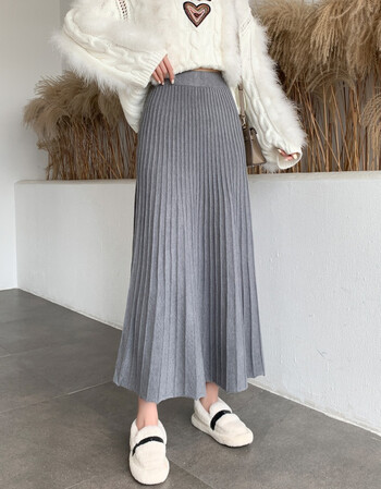 高个子到脚踝超长针织半身裙女士百褶a字裙子高腰中长款秋冬时尚气质