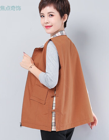 马夹女春秋新款休闲短款外穿坎肩无袖背心秋装妈妈洋气马甲橘色3xl