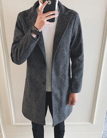 冬季中长款风衣男韩版修身青年披风加棉加厚毛呢大衣男士呢子外套f12