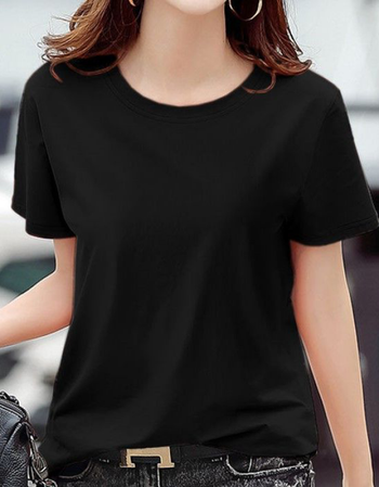 夏季新款女士短袖t恤宽松版韩版款大码中年女人半袖百搭曼迪尚纯黑色m