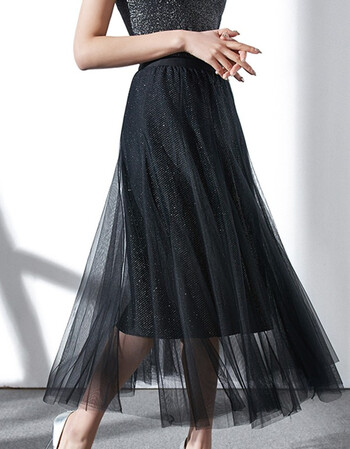 网纱半身裙春季2019新款高腰裙子女中长款纱裙蕾丝裙长裙春气质 黑色