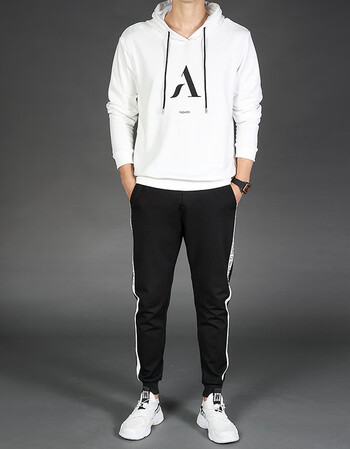 春款韩版三件套春秋季男士卫衣外套青少年帅气衣服潮 tz1802白衣 黑裤