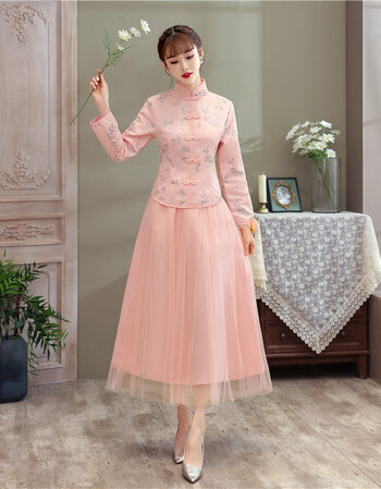 2020秋冬季长款伴娘服伴娘团伴娘礼服中式伴娘服长袖可穿打底 中国风