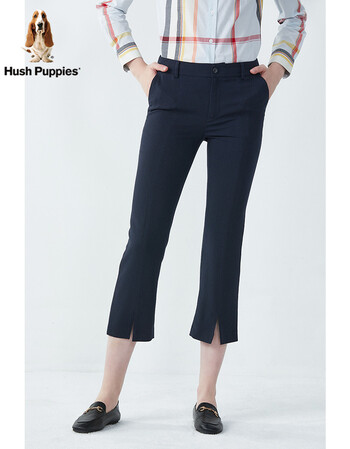 暇步士女装裤子2021新春季百搭通勤显瘦微喇开叉休闲裤hq21119d196