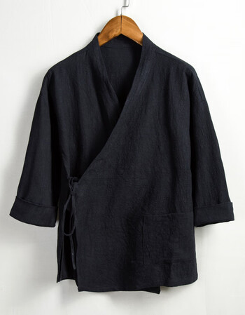 古装cos中国风装棉麻全色士民族风复古外套古风古代汉服男女 黑色 m