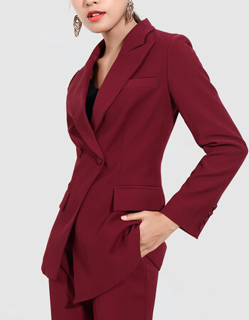 套装女主持人春秋新款韩版修身时尚气质高端职业正装年会西服酒红色m