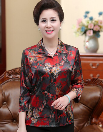 高端轻奢春季新款妈妈真丝衬衫中老年七分袖桑蚕丝上衣老人衣服女奶奶
