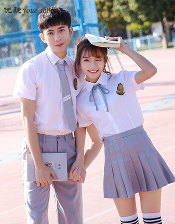 优旋夏季衬衫男初中高中学生校服学院风小学六年级初三毕业照班服女白
