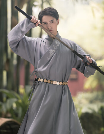 掣焰 男士汉服中国风原创传统改良直裰春装日常非古装钟灵记 灰色改良