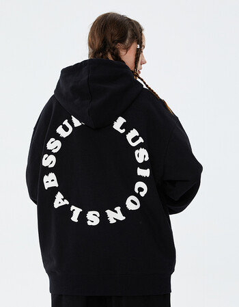 r plus基础字母连帽情侣秋季宽松休闲百搭潮牌卫衣 黑色 s