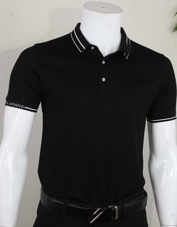 专柜2019夏新款青中年男士短袖t恤翻领色棉丝光商务休闲polo半 黑色