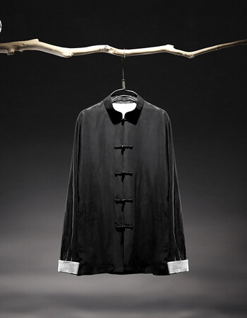 归心原创设计师男装 中国风男士单排扣唐装夏季中年中式民族服装 黑色