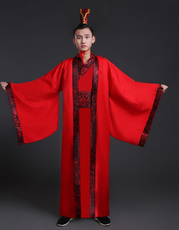 服装太上老君太白金星姜子牙月老道士表演服长袍道士服装 红色红边 老