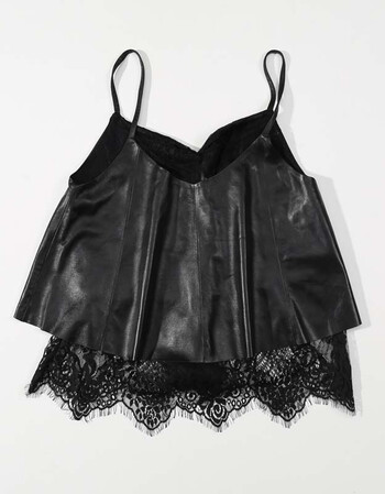 欧洲站海宁真皮皮衣女韩版绵羊皮拼接蕾丝吊带马甲坎肩定制新品 黑色