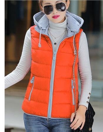 女士棉服马甲短款外穿新款春秋冬天女装坎肩马夹背心橘色m体重7090斤