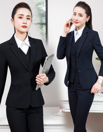 莱依得美办公室工作服女装套装冬大学生面试服装营业厅正装西装三四