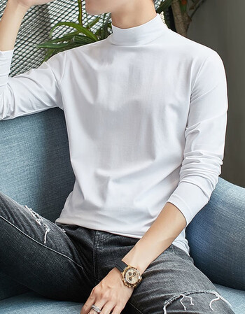 新品秋冬款加绒半高领长袖t恤男韩版色修身t中青年打底衫学生体恤12吉